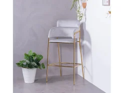 Taburete de diseño tapizado en terciopelo y patas doradas - Cruiser - Gris