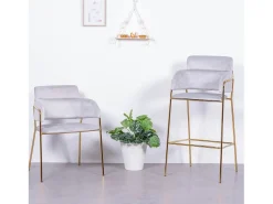 Taburete de diseño tapizado en terciopelo y patas doradas - Cruiser - Gris