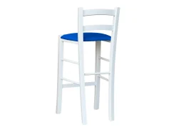 Taburete de madera blanca con asiento de piel sintética azul, h 67 cm desde el suelo hasta el asiento