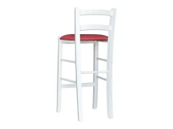 Taburete de madera blanca con asiento de piel sintética roja, h 67 cm desde el suelo hasta el asiento
