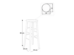Taburete de madera con asiento redondo h80cm crudo para pintar patas rectas