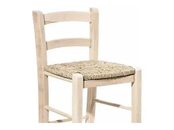 Taburete de madera cruda para pintar, asiento de paja, altura 80 cm, con respaldo