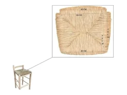 Taburete de madera cruda para pintar, asiento de paja, altura 80 cm, con respaldo
