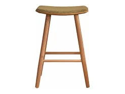 Taburete de madera de teca maciza y asiento de pana de 65 cm