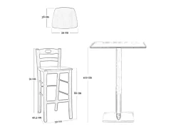 Taburete de madera h66cm con respaldo con asa y asiento en nogal macizo claro