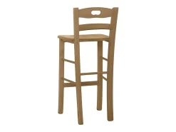 Taburete de madera h66cm con respaldo con asa y asiento en nogal macizo claro