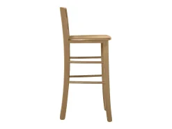 Taburete de madera h66cm con respaldo con asa y asiento en nogal macizo claro