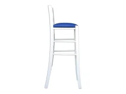 Taburete de madera lacada en blanco con asiento de símil piel azul h 80 cm
