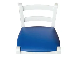 Taburete de madera lacada en blanco con asiento de símil piel azul h 80 cm