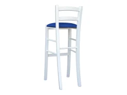 Taburete de madera lacada en blanco con asiento de símil piel azul h 80 cm