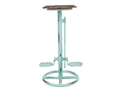 Taburete de madera y metal turquesa