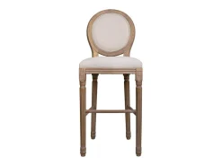 Taburete De Madera Y Tapizado Crema