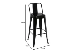 Taburete de metal con respaldo acabado negro, 100 cm(alto)43 cm(ancho)43 cm(largo)