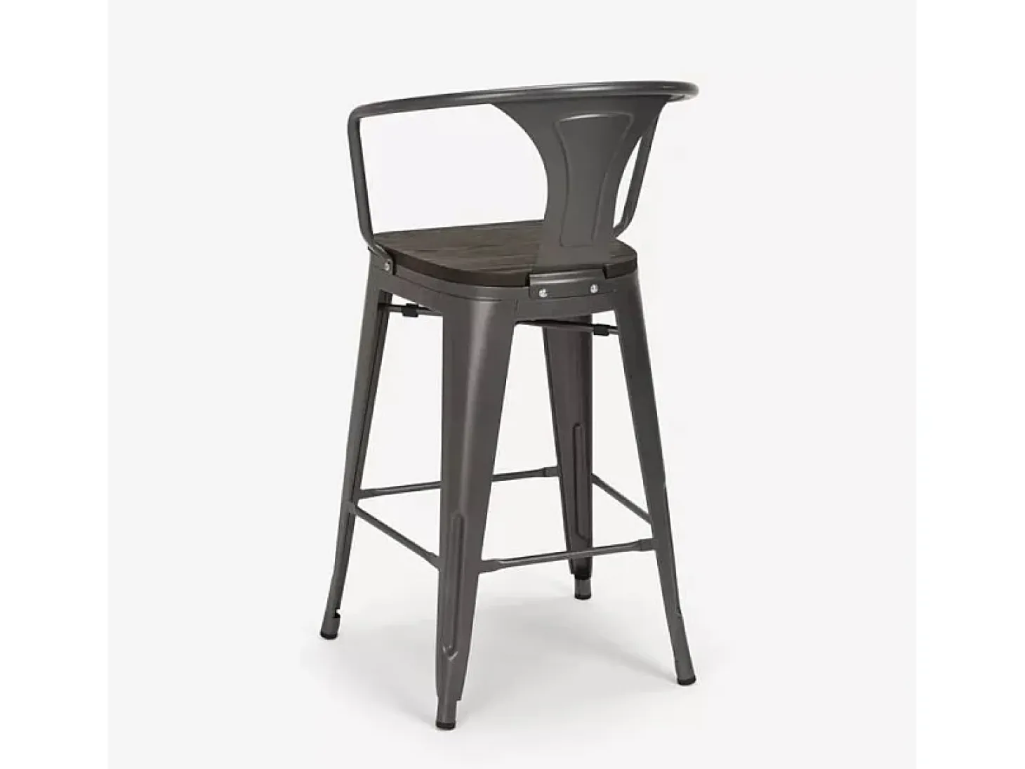 taburete de metal y madera con respaldo de diseño industrial estilo steel wood back - Gris Oscuro