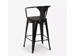 taburete de metal y madera con respaldo de diseño industrial estilo steel wood back - Negro