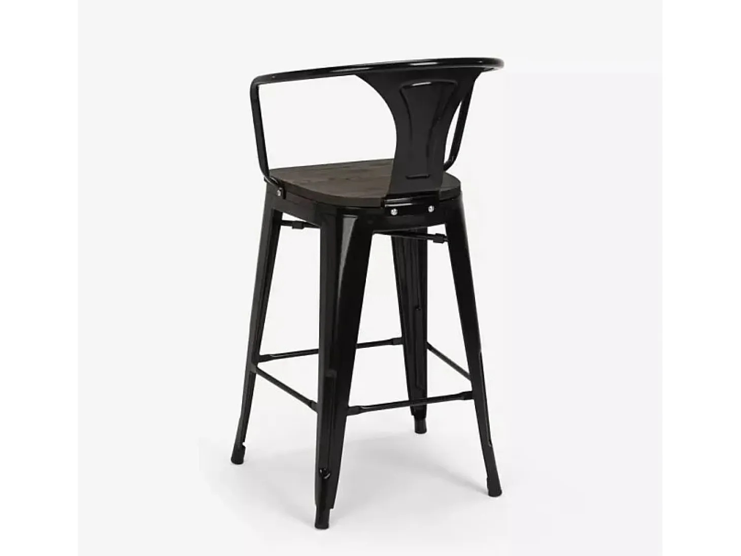 taburete de metal y madera con respaldo de diseño industrial estilo steel wood back - Negro