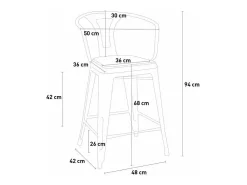 taburete de metal y madera con respaldo de diseño industrial estilo steel wood back - Rojo