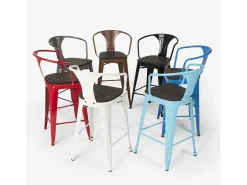 taburete de metal y madera con respaldo de diseño industrial estilo steel wood back - Rojo