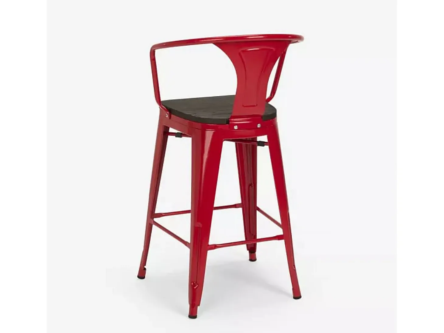 taburete de metal y madera con respaldo de diseño industrial estilo steel wood back - Rojo