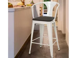 taburete de metal y madera con respaldo de diseño industrial estilo steel wood back - Blanco
