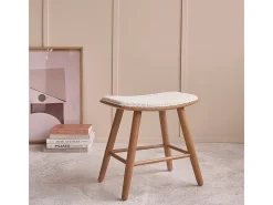 Taburete de teca maciza con asiento de bouclette 45 cm