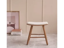 Taburete de teca maciza con asiento de bouclette 45 cm