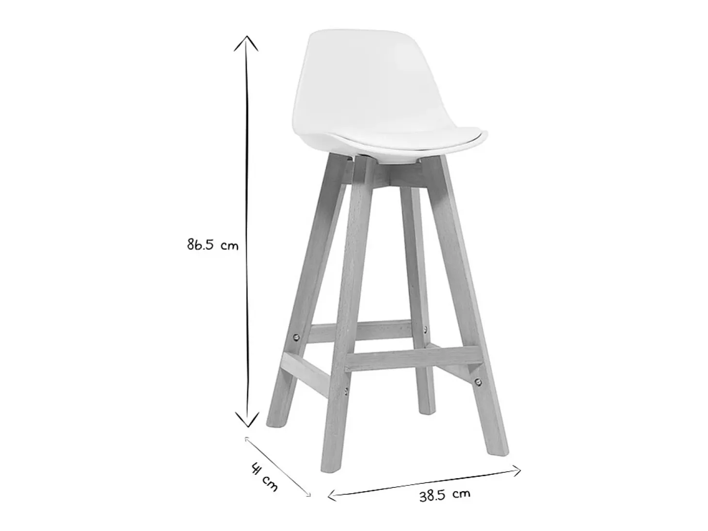 Taburete diseño blanco y madera 65cm lote dos MINI PAULINE