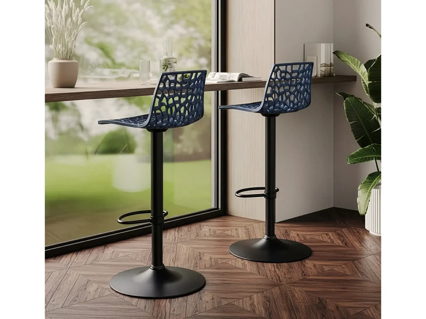 Taburete diseño cocina bar base negro mate regulable Grand Soleil Spider Matt - Azul Marino