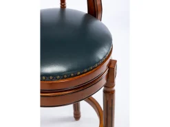 Taburete giratorio de bar - Asiento de cuero azul - Madera - Color nogal