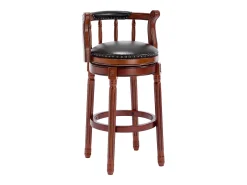 Taburete giratorio de bar - Asiento de cuero negro - Madera - Color nogal