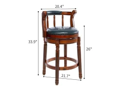 Taburete giratorio de bar - Asiento de piel azul - Color nogal 54,8 x 54,8 x 66 cm