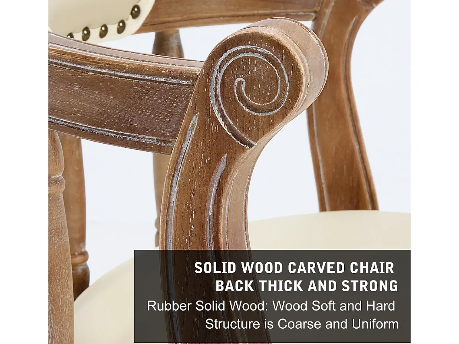 Taburete giratorio de bar - Asiento de piel blanca - Color madera 54,8 x 54,8 x 66 cm