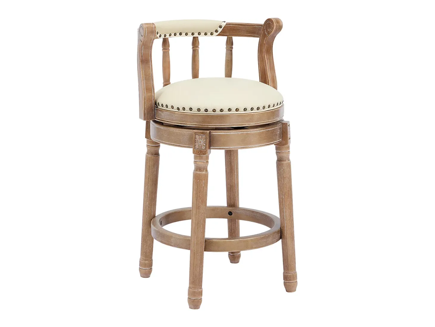Taburete giratorio de bar - Asiento de piel blanca - Color madera 54,8 x 54,8 x 66 cm
