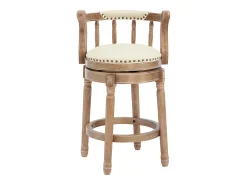 Taburete giratorio de bar - Asiento de piel blanca - Color madera 54,8 x 54,8 x 66 cm