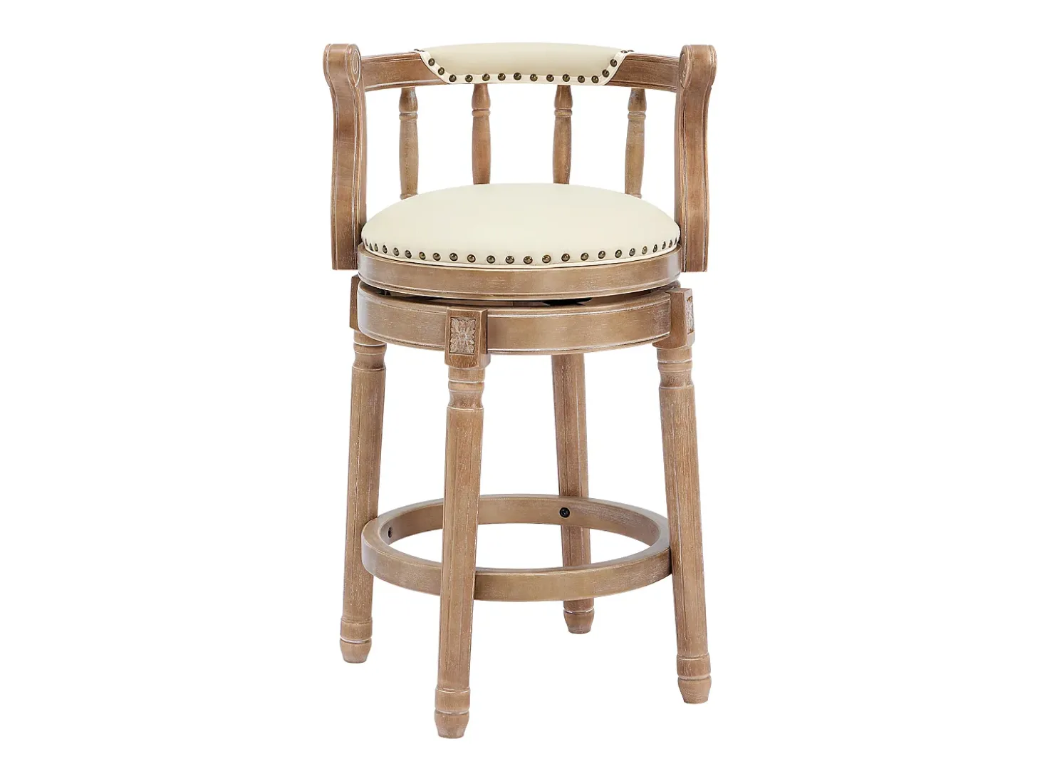 Taburete giratorio de bar - Asiento de piel blanca - Color madera 54,8 x 54,8 x 66 cm