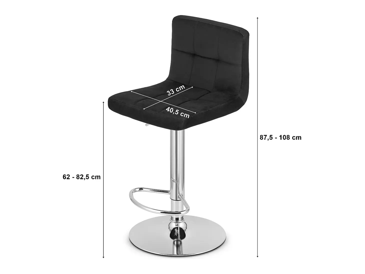 Taburete giratorio Valora HAXU, terciopelo negro, ajustable