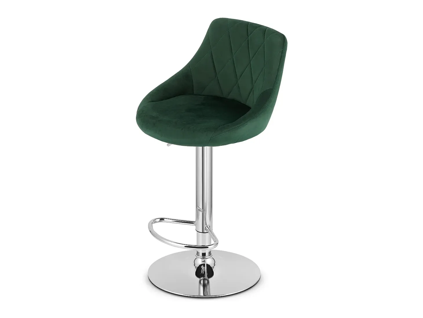 Taburete giratorio Valora DAKA, color verde terciopelo, base cromada