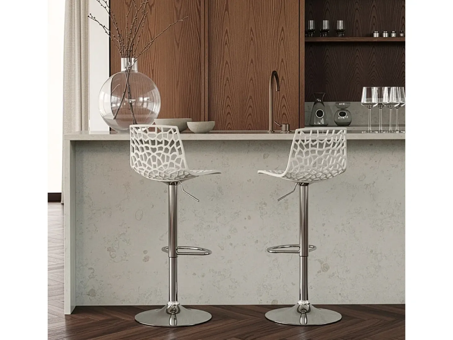 Taburete Grand Soleil SPIDER para cafetería bar cocina alto fijo giratorio reposapiés regulable - Blanco