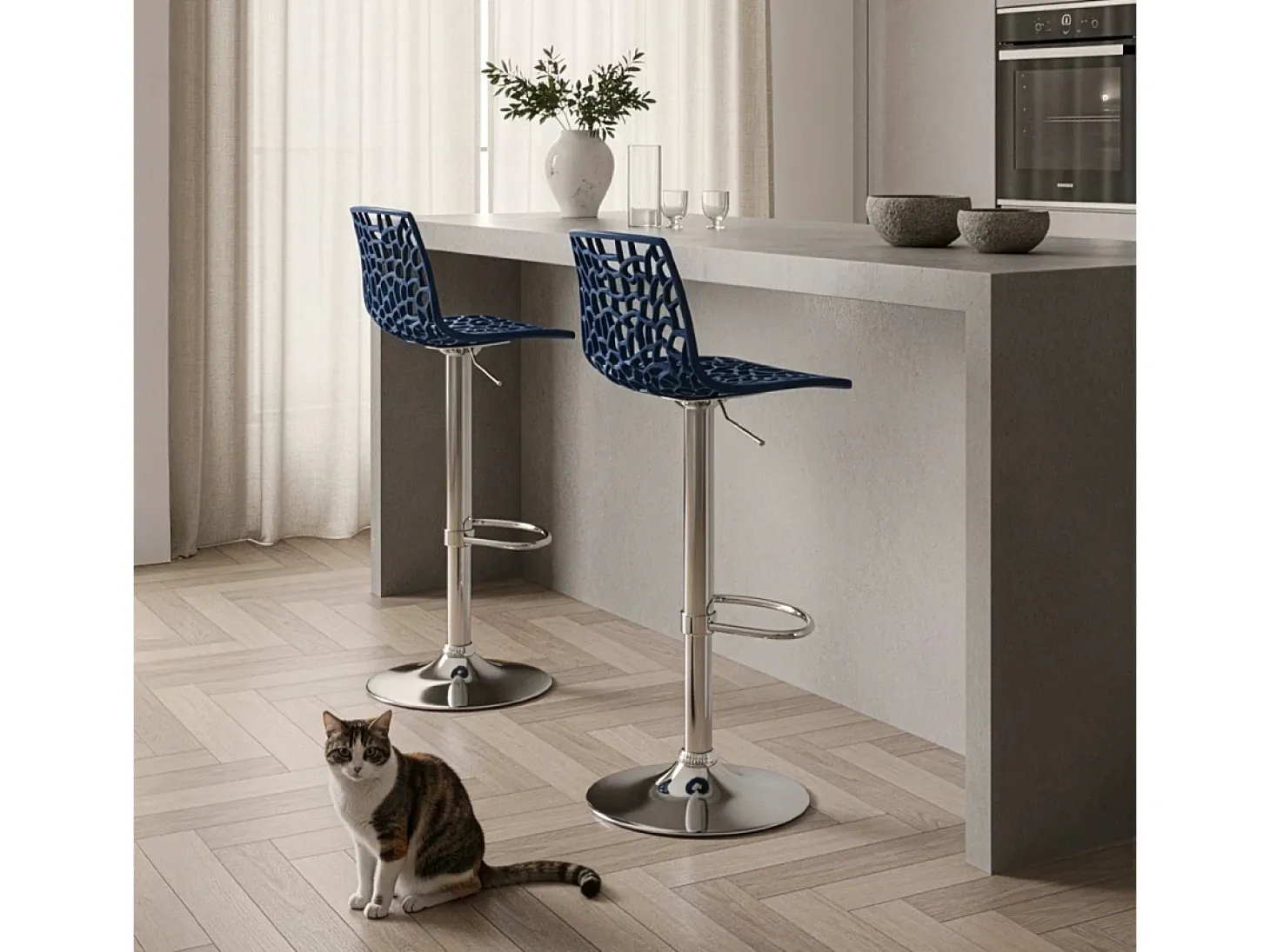 Taburete Grand Soleil SPIDER para cafetería bar cocina alto fijo giratorio reposapiés regulable - Azul Marino