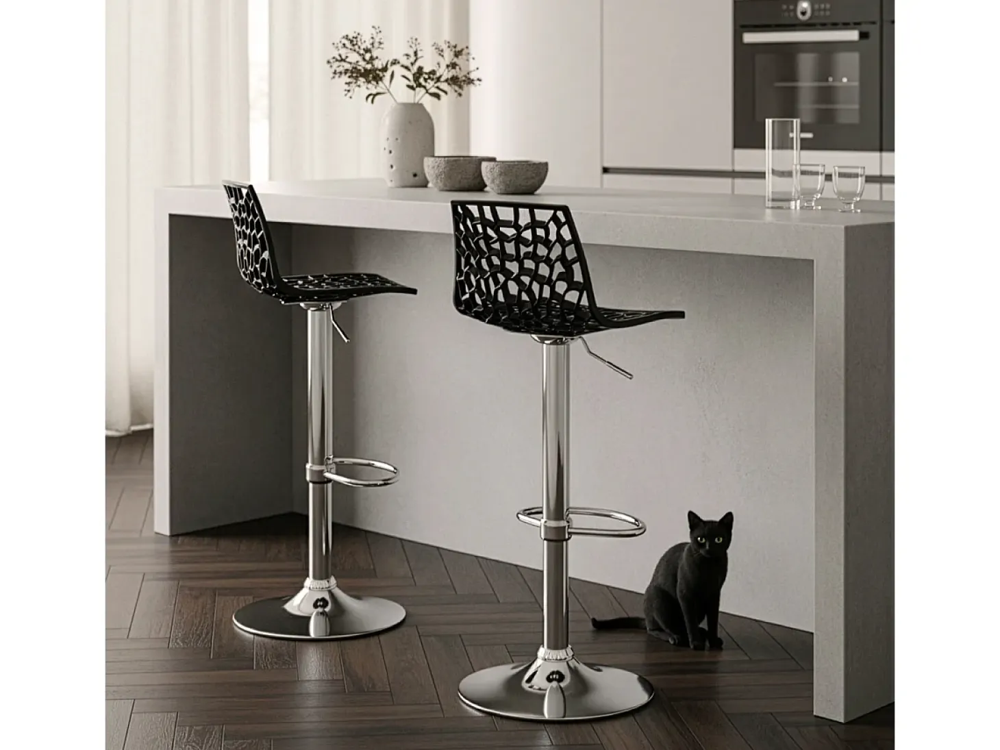 Taburete Grand Soleil SPIDER para cafetería bar cocina alto fijo giratorio reposapiés regulable - Negro