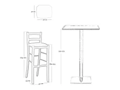 Taburete h80cm en madera lacada en blanco con respaldo y asiento en ecopiel marrón