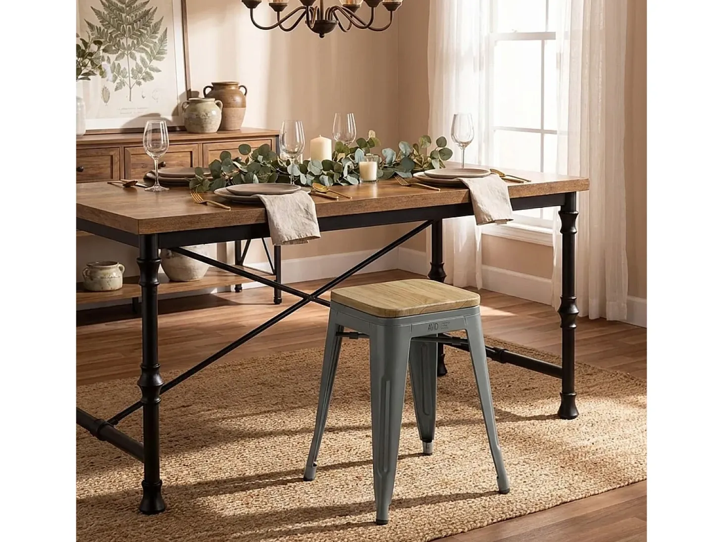 taburete industrial metal bar cocina madera steel rocket wood - Gris Oscuro