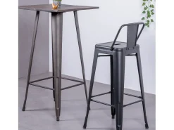 Taburete metálico industrial con respaldo bajo (76cm) - Bistro - Negro