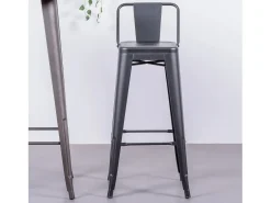 Taburete metálico industrial con respaldo bajo (76cm) - Bistro - Negro
