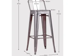 Taburete metálico industrial con respaldo bajo (76cm) - Bistro - Negro