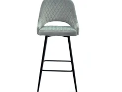 Taburete moderno acolchado en terciopelo gris y patas de metal negro Kipale - Juego de 2