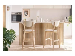 Taburete nórdico blanco y madera 65cm lote de 2 LEENA