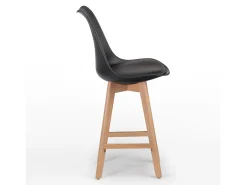 Taburete nórdico con cojín polipiel negro y patas de haya clara Tula 67 cm