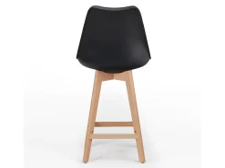 Taburete nórdico con cojín polipiel negro y patas de haya clara Tula 67 cm