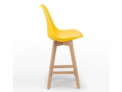 Taburete nórdico con cojín de polipiel amarillo limón y patas de haya clara Tula 67 cm